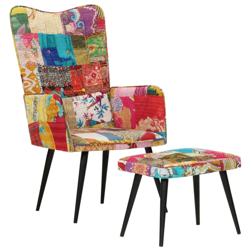 vidaXL Sessel mit Hocker Mehrfarbig Patchwork Canvas vidaXL Sessel mit Hocker Mehrfarbig Patchwork Canvas