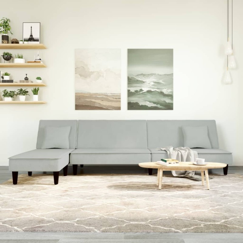 vidaXL Schlafsofa in L-Form Hellgrau 255x140x70 cm Samt vidaXL Schlafsofa in L-Form Hellgrau 255x140x70 cm Samt