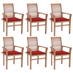 vidaXL Essstühle 6 Stk. mit Roten Kissen Massivholz Teak
