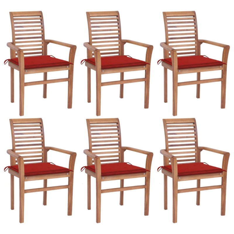 vidaXL Essstühle 6 Stk. mit Roten Kissen Massivholz Teak vidaXL Essstühle 6 Stk. mit Roten Kissen Massivholz Teak