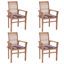 vidaXL Essstühle 4 Stk. Rote Karomuster-Kissen Massivholz Teak