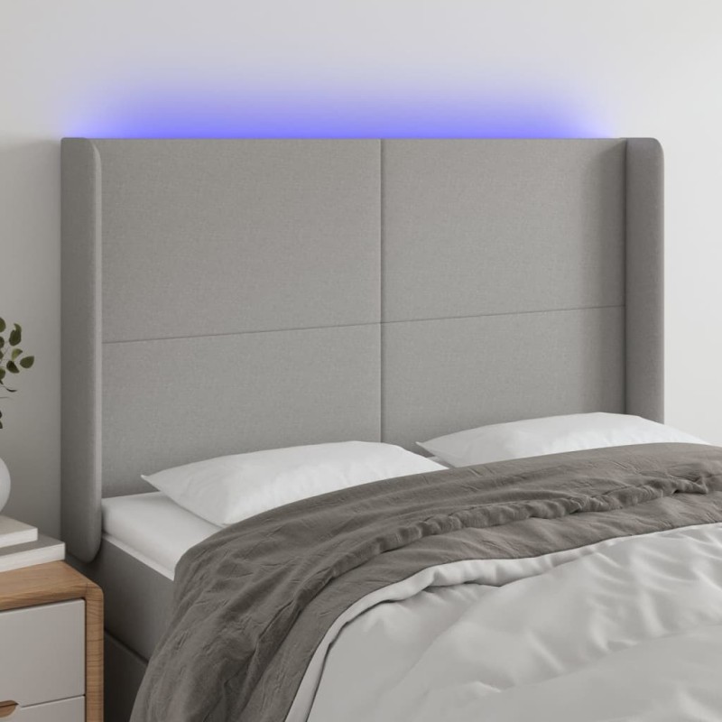 vidaXL LED Kopfteil Hellgrau 147x16x118/128 cm Stoff 