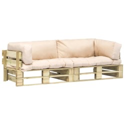 vidaXL 2-tlg. Outdoor-Sofa-Set Paletten Kissen Sandfarben Kiefernholz