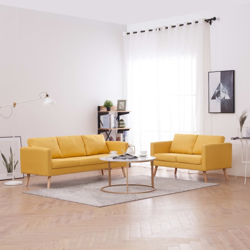vidaXL 2-tlg. Sofagarnitur Stoff Gelb vidaXL 2-tlg. Sofagarnitur Stoff Gelb