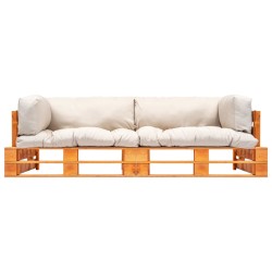 vidaXL 2-tlg. Garten-Palettensofa-Set Kissen in Sandfarben Kiefernholz