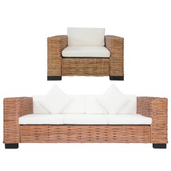 vidaXL 2-tlg. Sofagarnitur mit Auflagen Natur Rattan