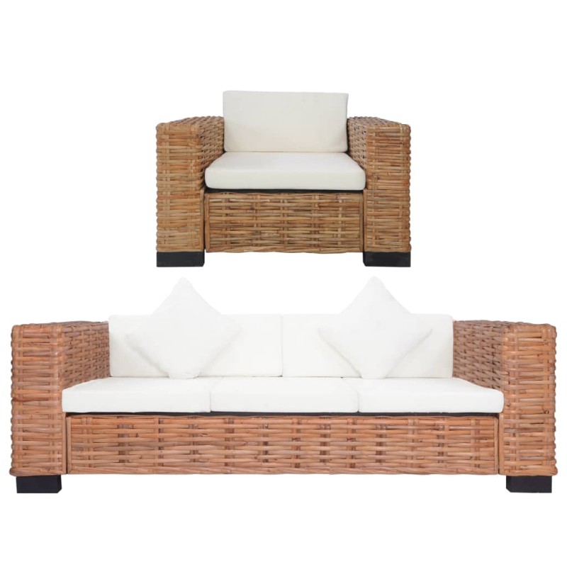 vidaXL 2-tlg. Sofagarnitur mit Auflagen Natur Rattan vidaXL 2-tlg. Sofagarnitur mit Auflagen Natur Rattan