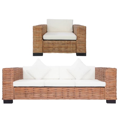 vidaXL 2-tlg. Sofagarnitur mit Auflagen Natur Rattan