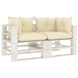 vidaXL Garten-Palettensofa 2-Sitzer mit Creme-Kissen Holz