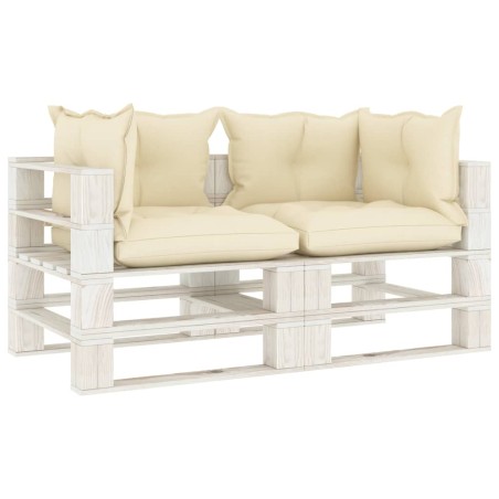 vidaXL Garten-Palettensofa 2-Sitzer mit Creme-Kissen Holz