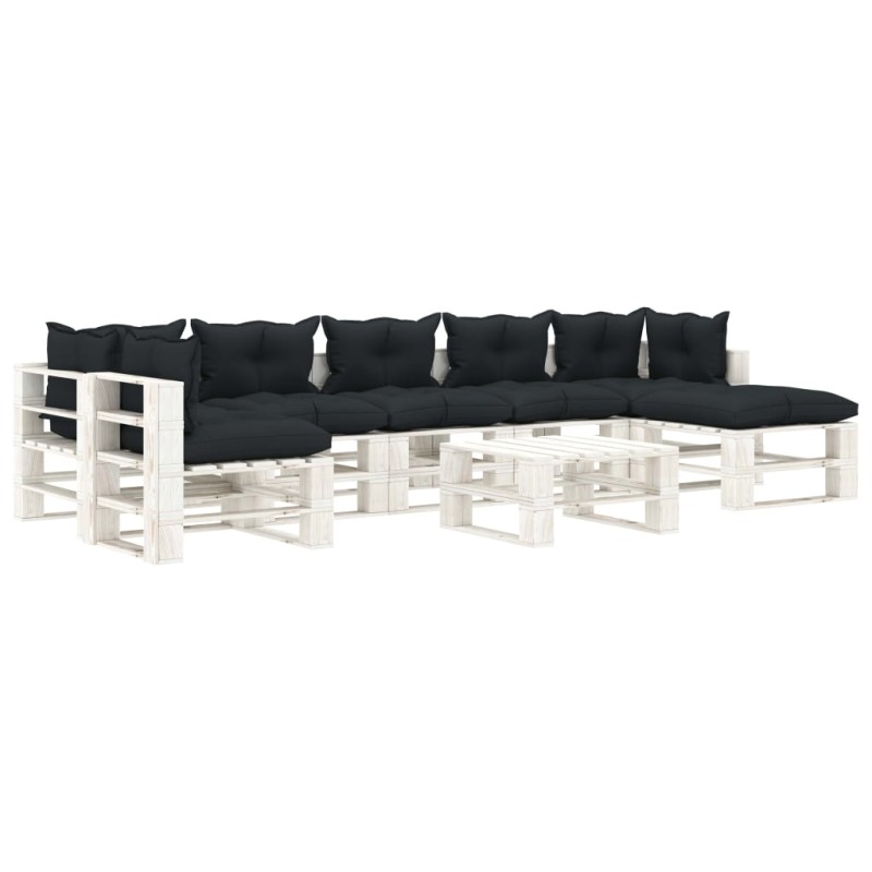 vidaXL 8-tlg. Garten-Lounge-Set Paletten mit Kissen in Anthrazit Holz vidaXL 8-tlg. Garten-Lounge-Set Paletten mit Kissen in Anthrazit Holz