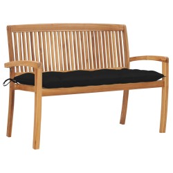 vidaXL Stapelbare Gartenbank mit Auflage 128,5 cm Massivholz Teak