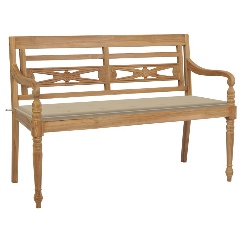 vidaXL Batavia-Gartenbank mit Beige Auflage 150 cm Massivholz Teak vidaXL Batavia-Gartenbank mit Beige Auflage 150 cm Massivholz Teak