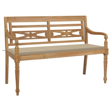 vidaXL Batavia-Gartenbank mit Beige Auflage 150 cm Massivholz Teak 