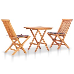 vidaXL 3-tlg. Bistro-Set mit Kissen Rot Karomuster Massivholz Teak