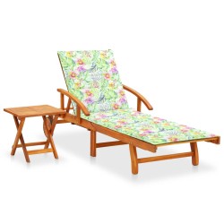 vidaXL Sonnenliege mit Tisch und Auflage Akazie Massivholz 
