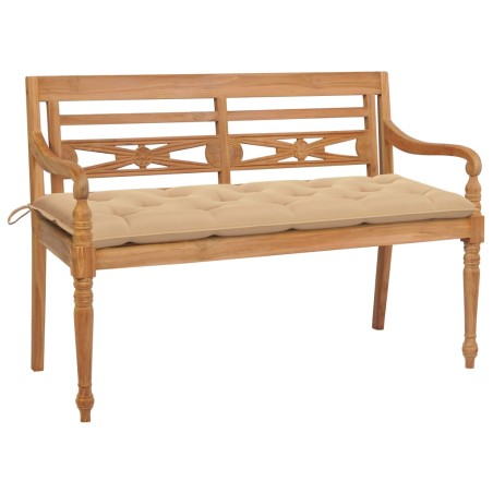vidaXL Batavia-Gartenbank mit Beige Auflage 150 cm Massivholz Teak 