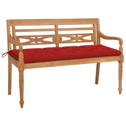 vidaXL Batavia-Gartenbank mit Roter Auflage 150 cm Massivholz Teak 