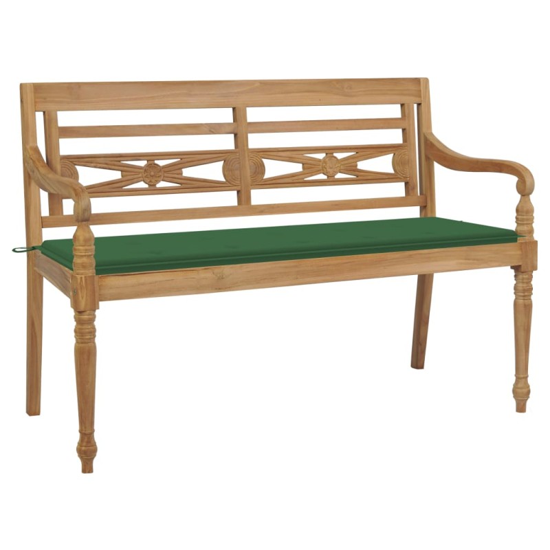 vidaXL Batavia-Gartenbank mit Grüner Auflage 150 cm Massivholz Teak vidaXL Batavia-Gartenbank mit Grüner Auflage 150 cm Massivholz Teak