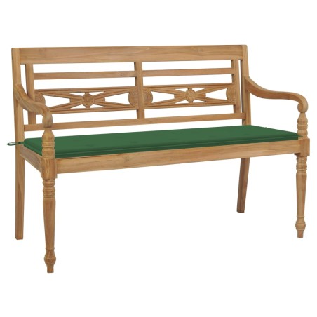vidaXL Batavia-Gartenbank mit Grüner Auflage 150 cm Massivholz Teak 