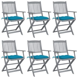 vidaXL Klappbare Gartenstühle 6 Stk. mit Kissen Massivholz Akazie