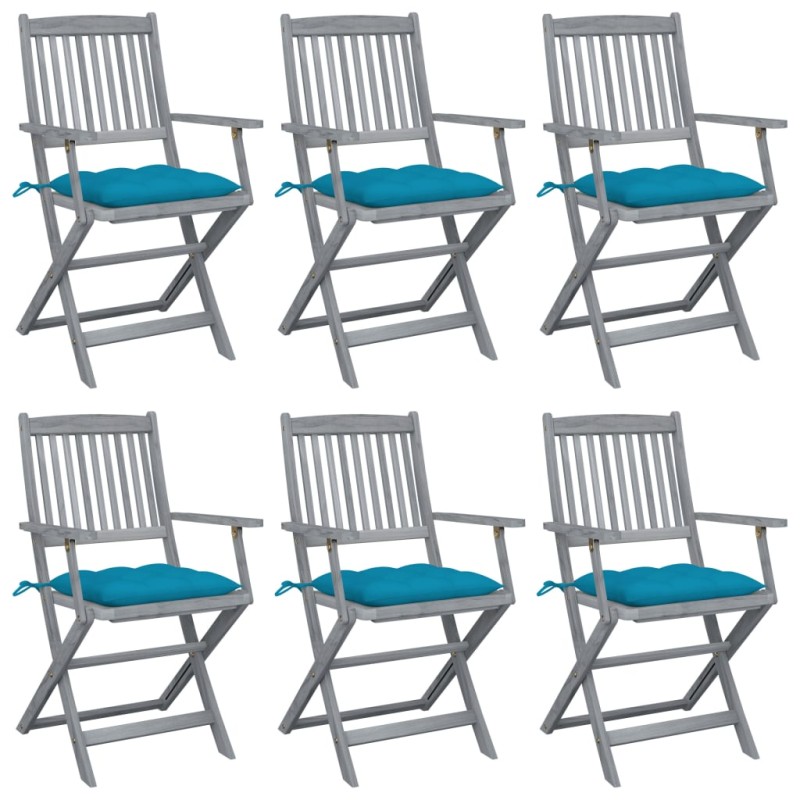 vidaXL Klappbare Gartenstühle 6 Stk. mit Kissen Massivholz Akazie vidaXL Klappbare Gartenstühle 6 Stk. mit Kissen Massivholz Akazie
