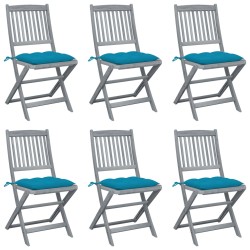 vidaXL Klappbare Gartenstühle 6 Stk. mit Kissen Massivholz Akazie