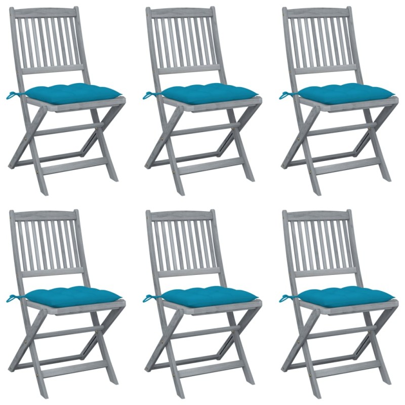 vidaXL Klappbare Gartenstühle 6 Stk. mit Kissen Massivholz Akazie vidaXL Klappbare Gartenstühle 6 Stk. mit Kissen Massivholz Akazie
