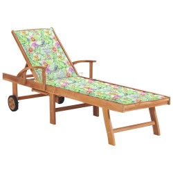 vidaXL Sonnenliege mit Auflage Blattmuster Massivholz Teak