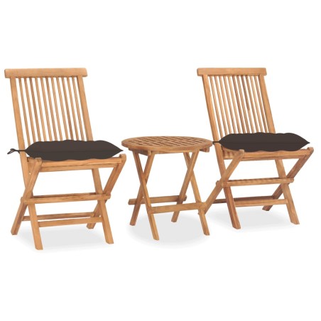 vidaXL 3-tlg. Garten-Essgruppe mit Kissen Klappbar Massivholz Teak