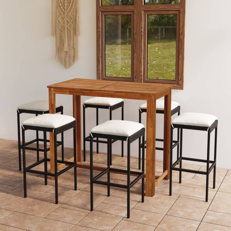vidaXL 7-tlg. Gartenbar-Set mit Kissen Schwarz vidaXL 7-tlg. Gartenbar-Set mit Kissen Schwarz