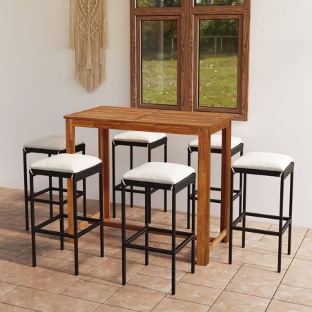 vidaXL 7-tlg. Gartenbar-Set mit Kissen Schwarz