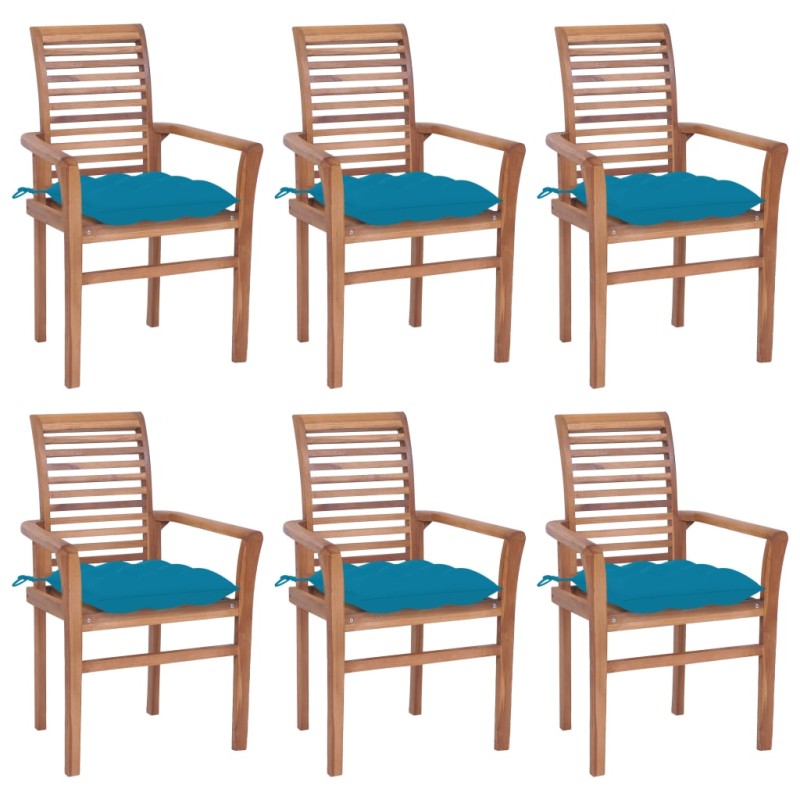 vidaXL Essstühle 6 Stk. mit Hellblauen Kissen Massivholz Teak vidaXL Essstühle 6 Stk. mit Hellblauen Kissen Massivholz Teak
