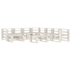 9-tlg. Garten-Lounge-Set aus Paletten Holz Weiß