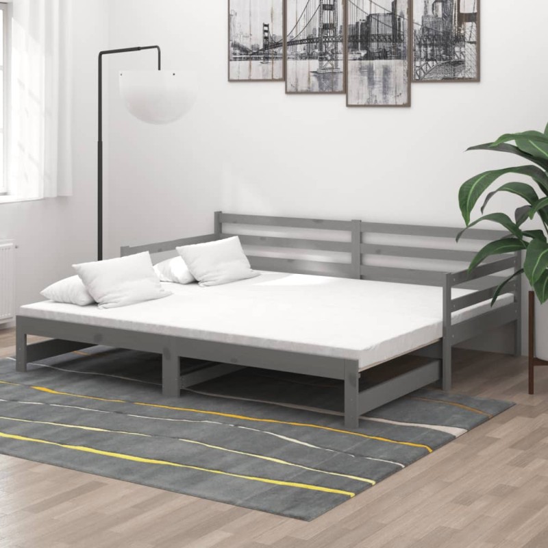 vidaXL Ausziehbares Tagesbett 2x(90x200) cm Grau Massivholz Kiefer vidaXL Ausziehbares Tagesbett 2x(90x200) cm Grau Massivholz Kiefer