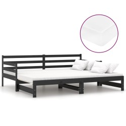 vidaXL Ausziehbares Tagesbett 2x(90x200) cm Schwarz Massivholz Kiefer