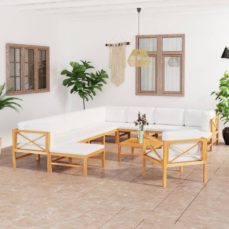 vidaXL 12-tlg. Garten-Lounge-Set mit Creme Kissen Massivholz Teak vidaXL 12-tlg. Garten-Lounge-Set mit Creme Kissen Massivholz Teak