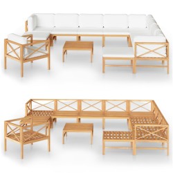 vidaXL 12-tlg. Garten-Lounge-Set mit Creme Kissen Massivholz Teak