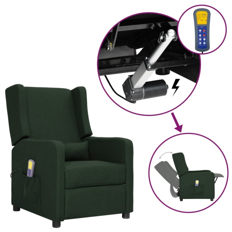 vidaXL Massagesessel mit Aufstehhilfe Dunkelgrün Stoff vidaXL Massagesessel mit Aufstehhilfe Dunkelgrün Stoff