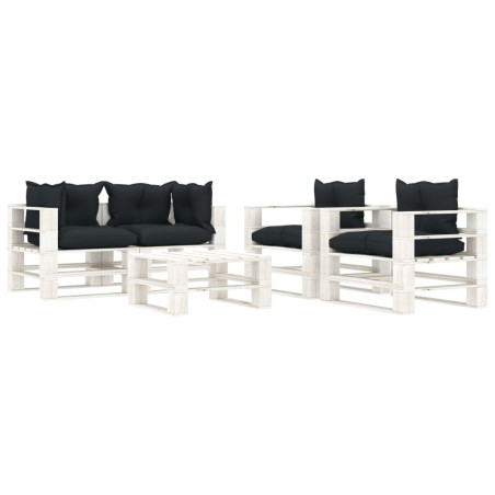 5-tlg. Garten-Lounge-Set Paletten mit Kissen in Anthrazit Holz