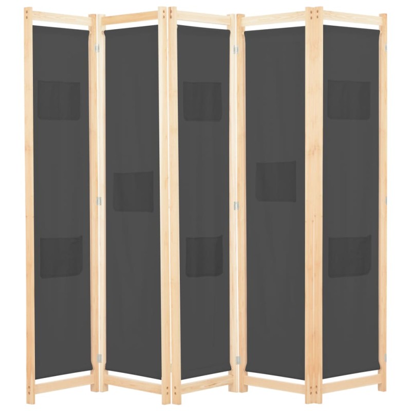 vidaXL 5-teiliger Raumteiler Grau 200 x 170 x 4 cm Stoff vidaXL 5-teiliger Raumteiler Grau 200 x 170 x 4 cm Stoff