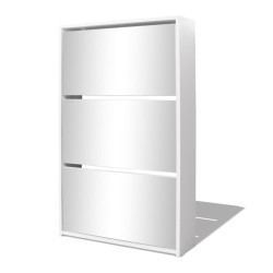 vidaXL Schuhschrank mit 3 Fächern Spiegel Weiß 63x17x102,5 cm