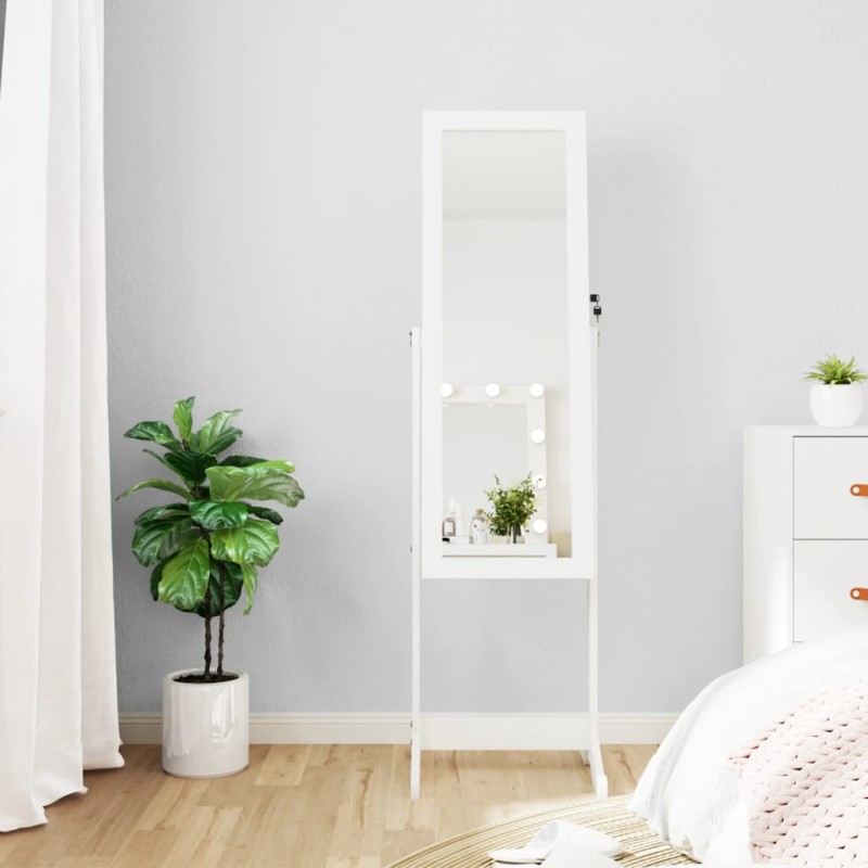 vidaXL Schmuckschrank mit Spiegel & LED-Beleuchtung Freistehend Weiß vidaXL Schmuckschrank mit Spiegel & LED-Beleuchtung Freistehend Weiß