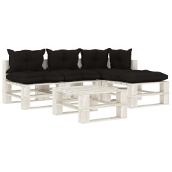 5-tlg. Garten-Lounge-Set Paletten mit Kissen in Schwarz Holz