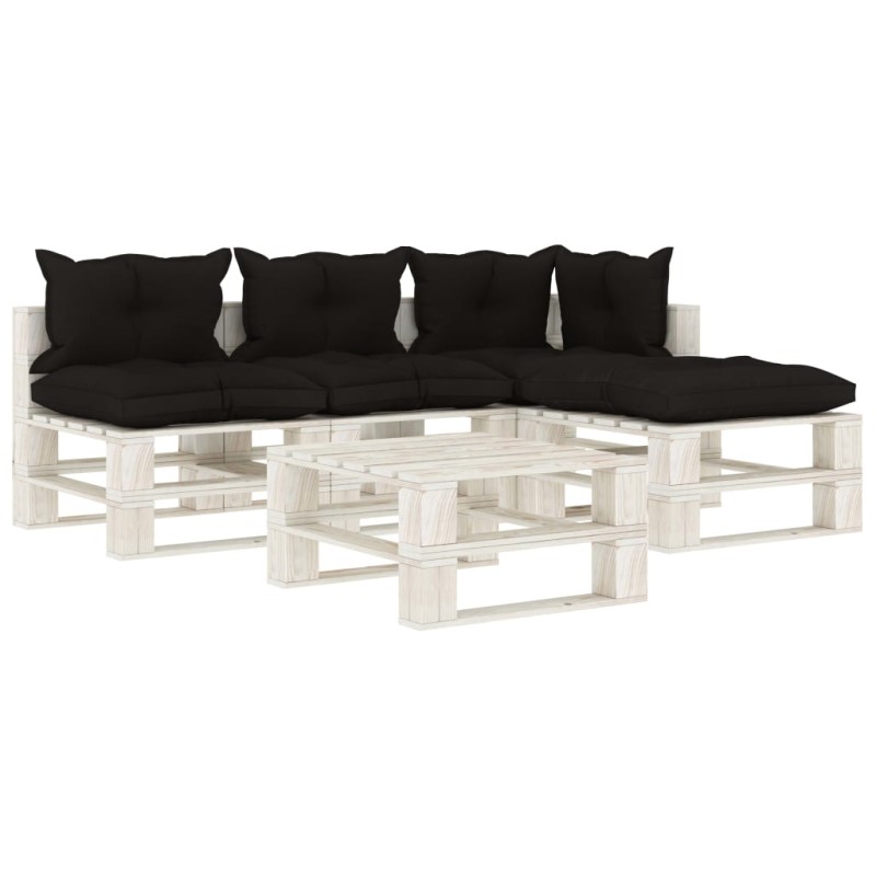 5-tlg. Garten-Lounge-Set Paletten mit Kissen in Schwarz Holz 5-tlg. Garten-Lounge-Set Paletten mit Kissen in Schwarz Holz