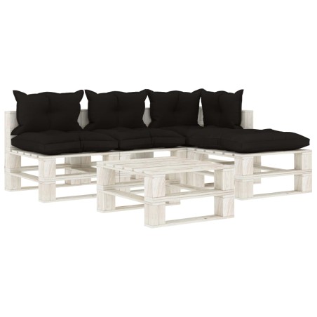 5-tlg. Garten-Lounge-Set Paletten mit Kissen in Schwarz Holz