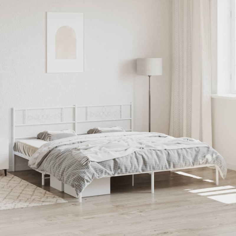 vidaXL Bettgestell mit Kopfteil Metall Weiß 193x203 cm vidaXL Bettgestell mit Kopfteil Metall Weiß 193x203 cm