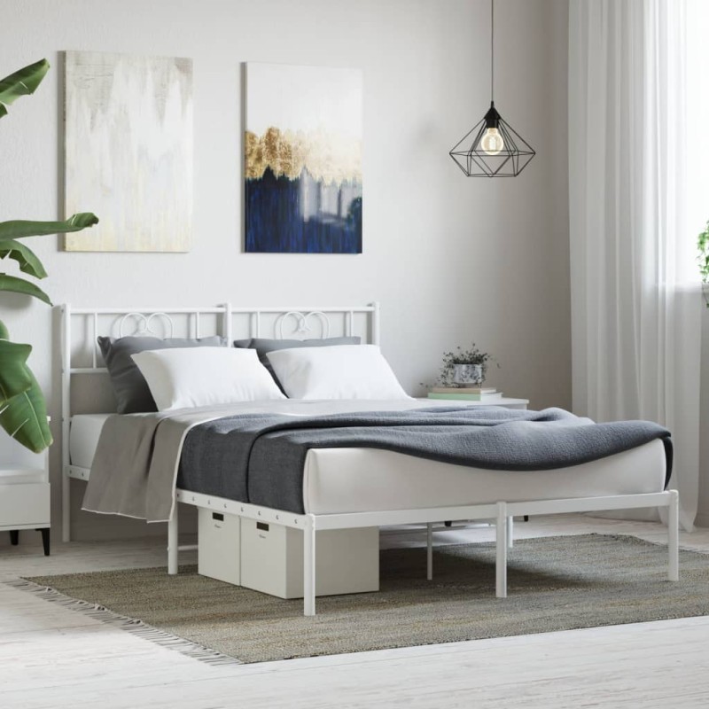 vidaXL Bettgestell mit Kopfteil Metall Weiß 120x190 cm vidaXL Bettgestell mit Kopfteil Metall Weiß 120x190 cm