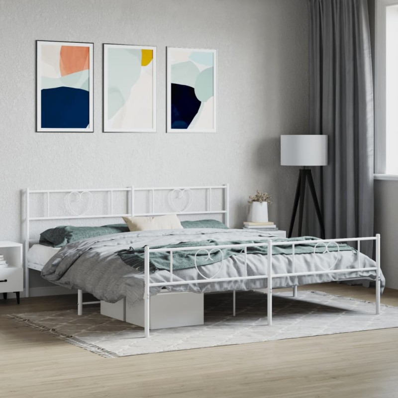 vidaXL Bettgestell mit Kopf- und Fußteil Metall Weiß 183x213 cm vidaXL Bettgestell mit Kopf- und Fußteil Metall Weiß 183x213 cm