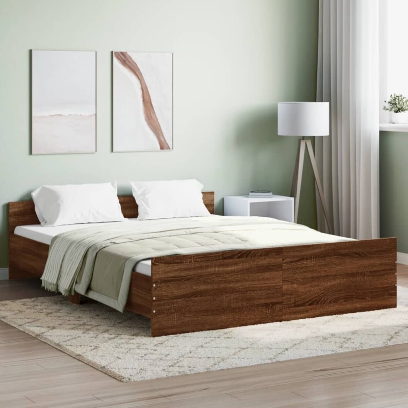 vidaXL Bettgestell mit Kopf- und Fußteil Braun Eiche-Optik 160x200 cm vidaXL Bettgestell mit Kopf- und Fußteil Braun Eiche-Optik 160x200 cm